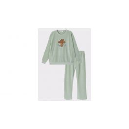 Pyjama Meisjes Woody Velours Rib Broderie - Pastelgroen